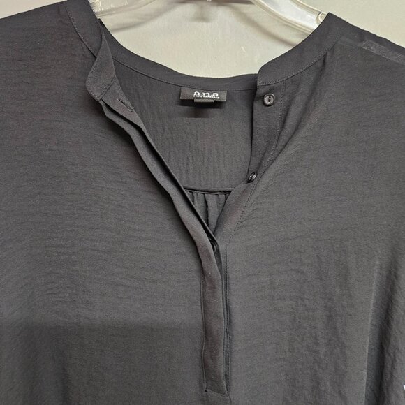 Ana Women's medium black 3/4 long sleeve button closure V-neck sheer blouse - Picture 2 of 4